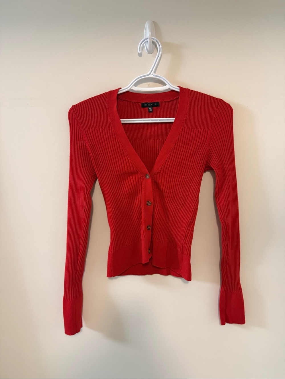 Dynamite Women's Red Ribbed Button-Up Shirt Size Small